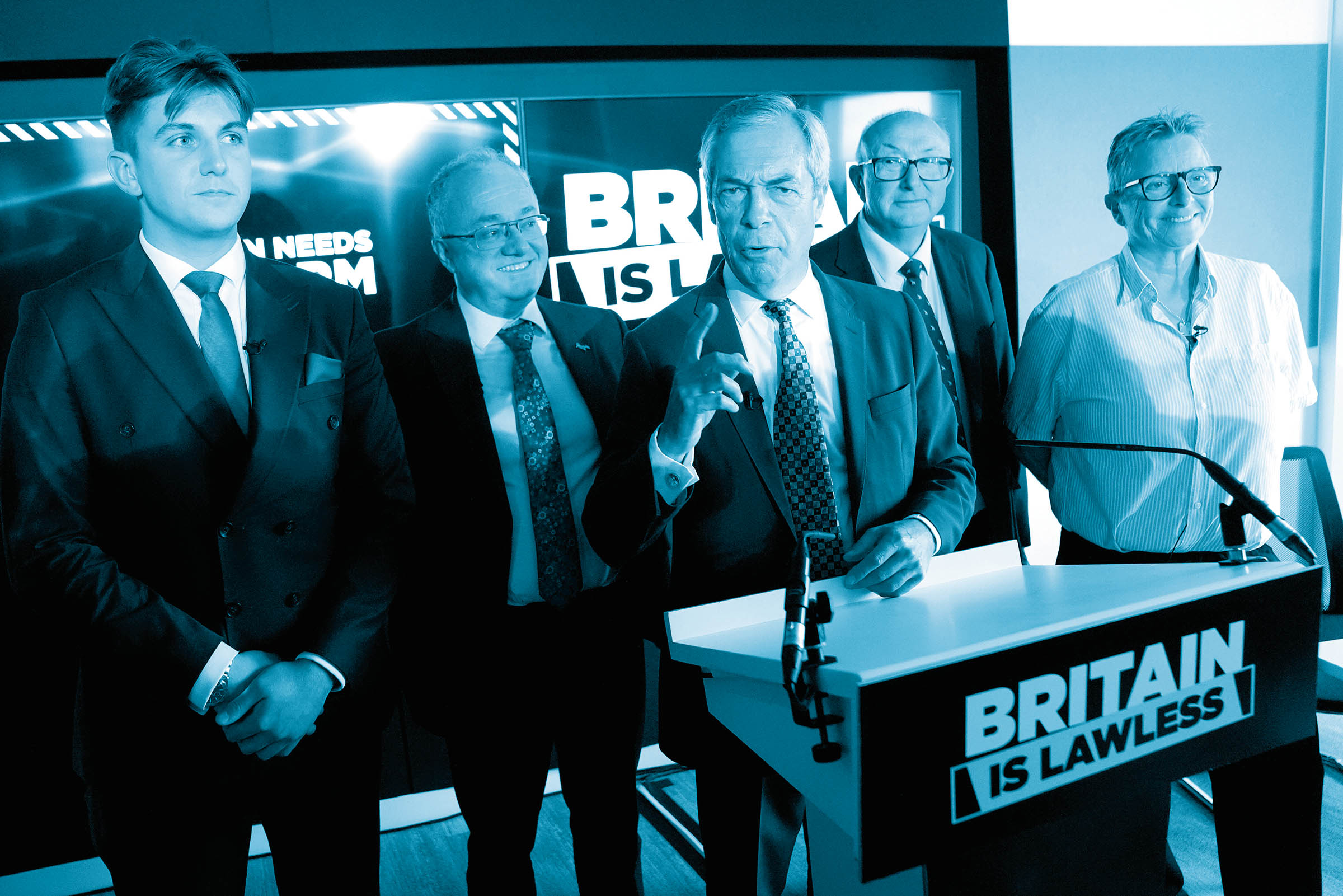 Nigel Farage with fellow party officials at a Reform UK press conference in London in August 
Photo: Stefan Rousseau/PA