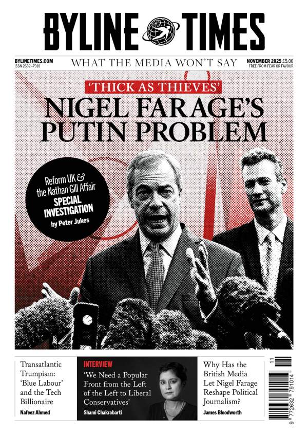 cover of Byline Times edition 79 "Nigel Farage's Putin Problem"